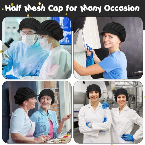 Miniatura 6 de Hicarer 16 sombreros de chef para mujer, redes para el pelo, cocina, cocina, gorra de chef ajustable, gorra de trabajo elástica para mujeres