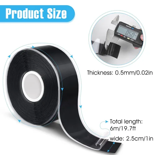 Miniatura 3 de Cinta de silicona Fusion Grip de 1 pulgada x 19.5 pies, cinta de rescate autofusible negra, cinta adhesiva de goma para reparación de tuberías