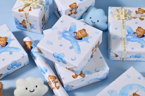Miniatura 5 de Sikiweiter Papel de Regalo para Baby Shower – 17 pulgadas x 16.4 pies – Rollo de Papel de Regalo con Oso de Peluche para Regalos de Baby Shower