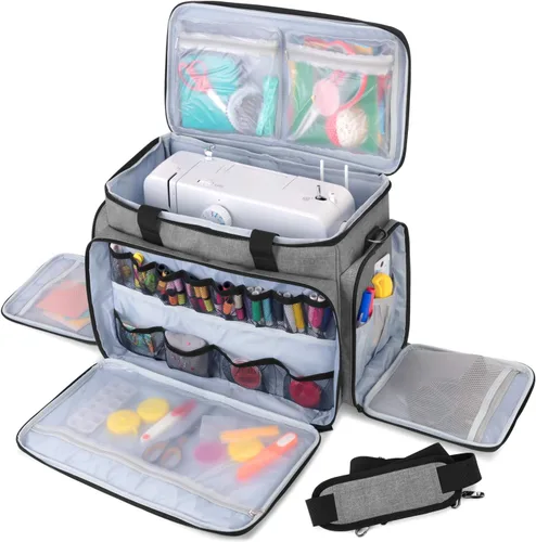 Miniatura 15 de LUXJA Estuche para máquina de coser con almohadilla extraíble, funda de viaje para máquina de coser y accesorios