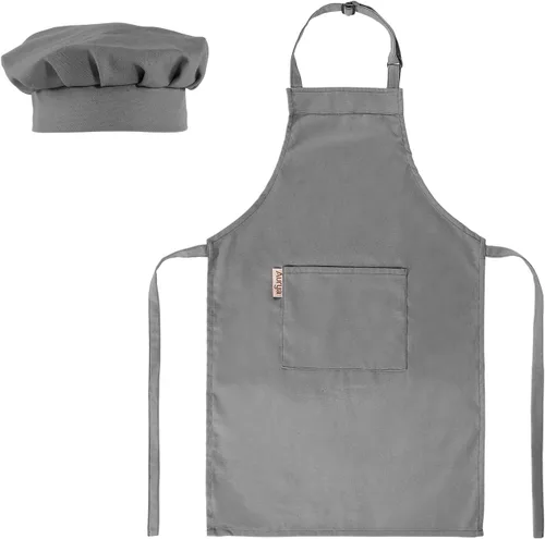 Miniatura 6 de Juego de delantal y gorro de chef para niños - Delantal infantil ajustable para niños y niñas para cocinar, hornear, vajilla