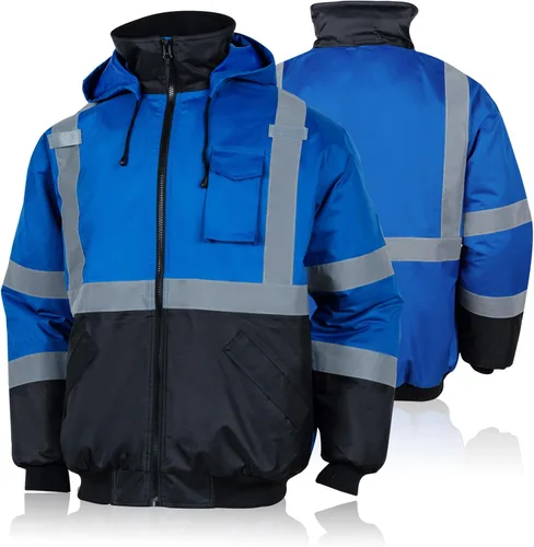 Miniatura 10 de FONIRRA - Chaquetas bomber de alta visibilidad con forro polar, ANSI Clase 2, chaqueta reflectante impermeable para hombres