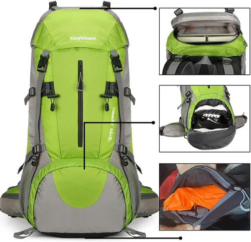 Miniatura 2 de King'sGuard Mochila de senderismo de 70L con cubierta de lluvia, mochila de viaje impermeable ligera para acampar, mochila grande Verde