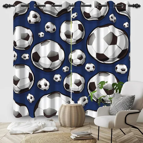 Miniatura 32 de Cortinas opacas de fútbol para dormitorio de niños, con temática deportiva, para sala de fútbol, cortinas de fútbol en blanco y negro