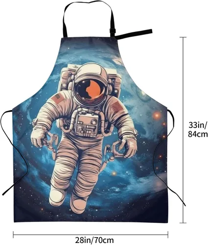 Miniatura 6 de Astronauta Planet Print Apron Waterproof Adjustable Neck Kitchen Aprons With Pockets Chef Apron For Women Men