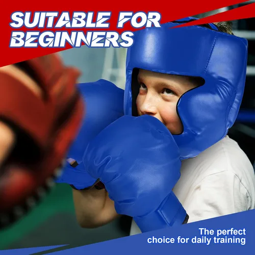 Miniatura 5 de Kanayu Juego de 12 piezas de equipo de boxeo para niños principiantes de 6 a 18 años, incluye casco de boxeo y guantes, vendas, protectores bucales