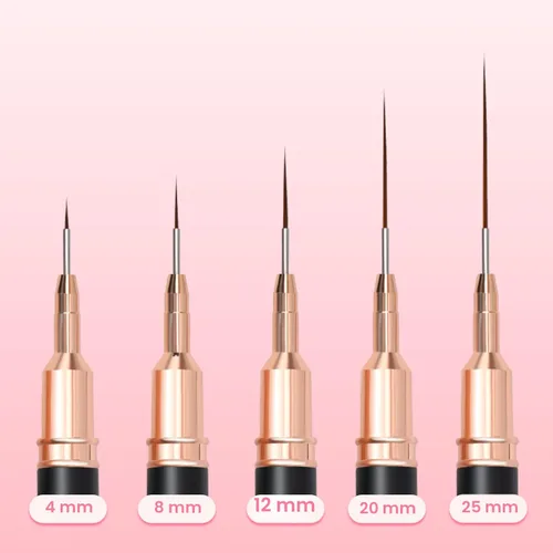 Miniatura 4 de Komall Pinceles Metálicos para Arte de Uñas, Set de 5 Pinceles de Línea, Pincel de Arte de Uñas con Gel UV para Líneas Largas, Detalles Finos, Negro
