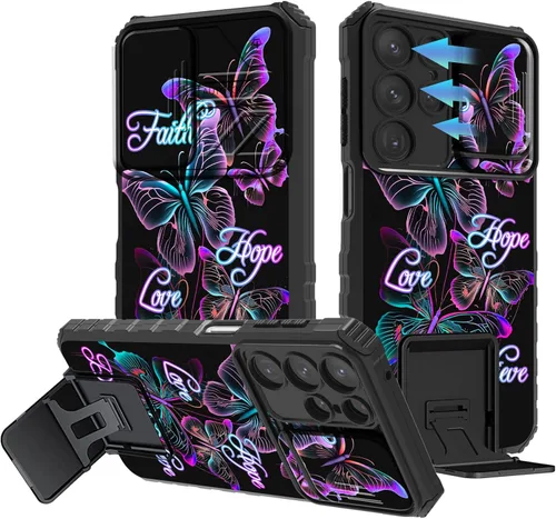 Miniatura 1021 de Funda para Samsung Galaxy S22 Ultra 5G, Galaxy S22 Ultra con cubierta de cámara deslizante, funda resistente de doble capa con función atril Black
