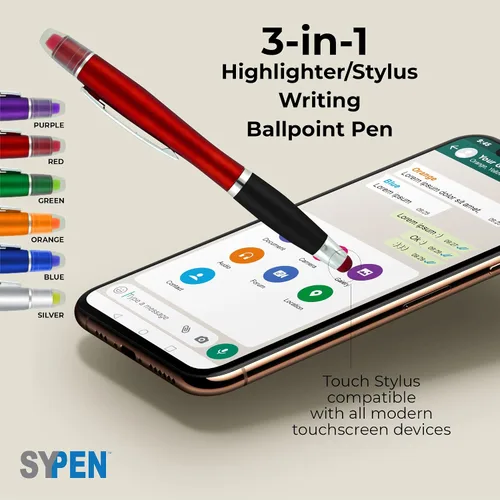 Miniatura 4 de SyPen Bolígrafos personalizados con resaltador de gel y lápiz capacitivo, paquete de 200 unidades, impresión a granel, resaltador bíblico de 3