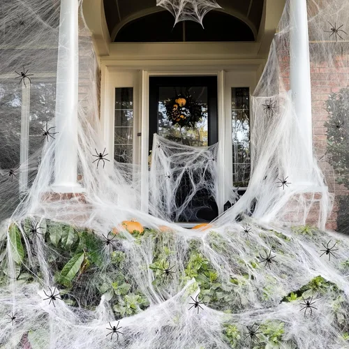 Miniatura 2 de 1000 pies cuadrados de telarañas de Halloween, decoración con 30 arañas falsas, telarañas superelásticas para suministros de fiesta de Halloween