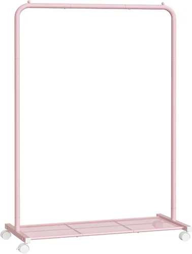 Miniatura 18 de SONGMICS Perchero de doble barra con ruedas, perchero para colgar ropa, perchero resistente con estante de almacenamiento de malla, 2 frenos, cada