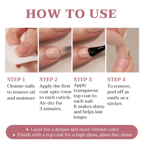 Miniatura 7 de Peel-Off - Juego de 3 esmaltes de uñas veganos – melocotón y melocotón pálido + capa superior transparente Halal, a base de agua, transpirable,
