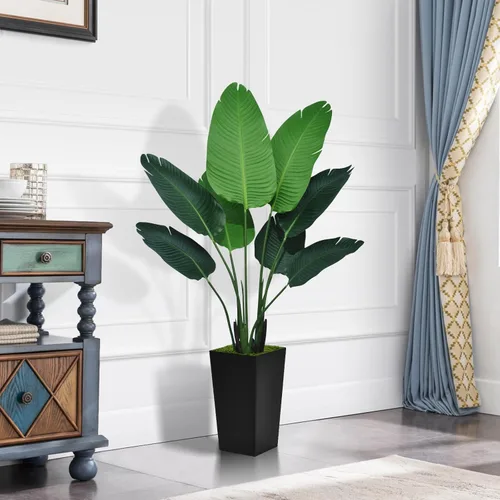 Miniatura 2 de ASTIDY Bird of Paradise - Planta artificial de 5 pies, palmera tropical sintética con maceta alta negra, planta falsa en maceta, árbol de seda