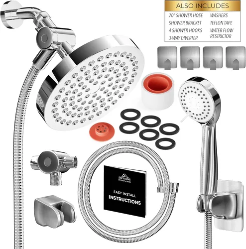 Miniatura 4 de Cabezal de ducha con combinación manual, cabezal de ducha de alta presión tipo lluvia de 6 pulgadas con manguera manual de 70 pulgadas para baño