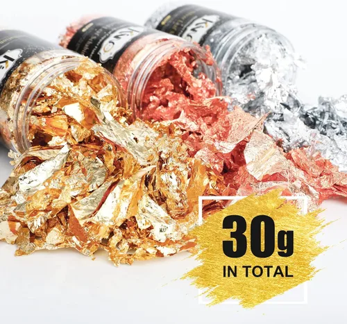 Miniatura 2 de Kit de copos de hoja dorada, 1.06 oz (30 g), copos dorados para la fabricación de joyas de resina, pintura, manualidades, arte de uñas, manualidades