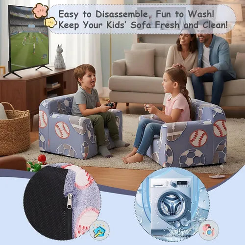 Miniatura 8 de Tiita Sofá para Niños, Sofá para Niños con Asa de Transporte, Sofá de Espuma Portátil para Niños Pequeños, Sofá de Guardería para Niños que Brilla