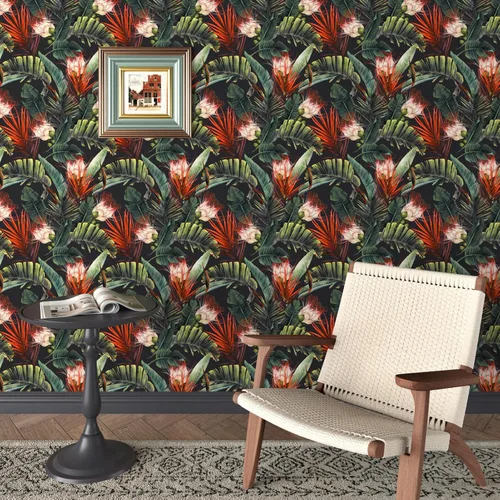 Miniatura 3 de Papel tapiz tropical oscuro para despegar y pegar, papel de contacto vintage de hoja de plátano, papel tapiz de selva mojado, papel tapiz de hojas