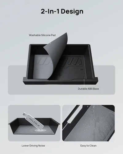 Miniatura 2 de HALOBLK Paquete de 2 Cajas Organizadoras de Almacenamiento Impermeables Modelo Y para Debajo del Asiento, Bandeja Oculta Mejorada 2 en 1 para Tesla