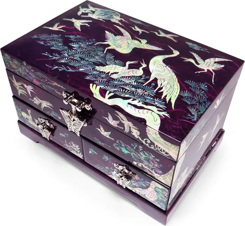 Miniatura 2 de MADDesign Mother of Pearl Joyero lacado con grúas de dos niveles color morado