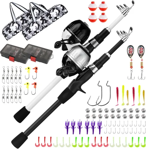 WIDDEN Kids Fishing Pole, Youth Fishing Rod and Reel Combo - Telescopic Portable Fishing Pole with Tackle Box Bag Starter Anglers Set, Fishing Gear
