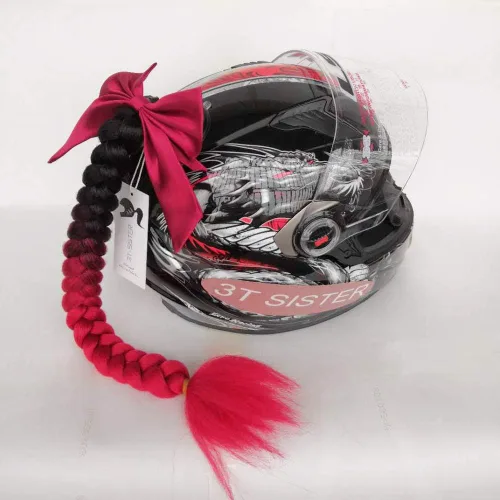 Miniatura 2 de Casco de coletas degradadas con rampa de trenzas para cola de caballo con ventosa con lazo o rosa para moto, 1 unidad de 24 pulgadas, muchos