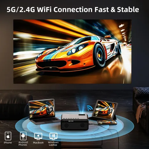 Miniatura 10 de FUDONI Proyector con WiFi y Bluetooth 4K compatible, proyectores de películas para exteriores mejorados de 18000L para exteriores Native 1080P FHD