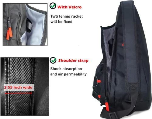 Miniatura 2 de d'yallee Bolsa de tenis para hombres y mujeres, racquetball, pickleball paddle squash, bolsa cruzada deportiva para adultos con puerto de carga USB