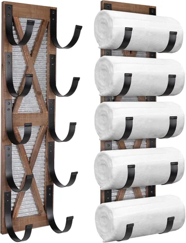 Autumn Alley Toallero de granja, estante rústico para vino, toallero enrollado y soporte para vino para decoración de accesorios de baño de granja,