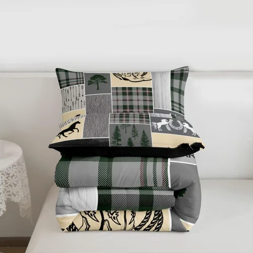 Miniatura 171 de Juego de edredón de oso y ciervo, tamaño individual, ropa de cama de animales salvajes de caza, colcha rústica de cabaña, casa de campo, cuadros