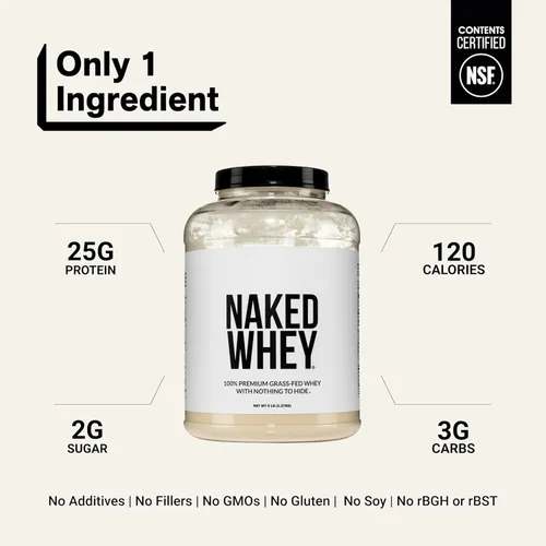 Miniatura 30 de NAKED Proteína de suero de vainilla 1 libra, solo 3 ingredientes, proteína de suero 100% natural de vacas alimentadas con pasto + vainilla + azúcar