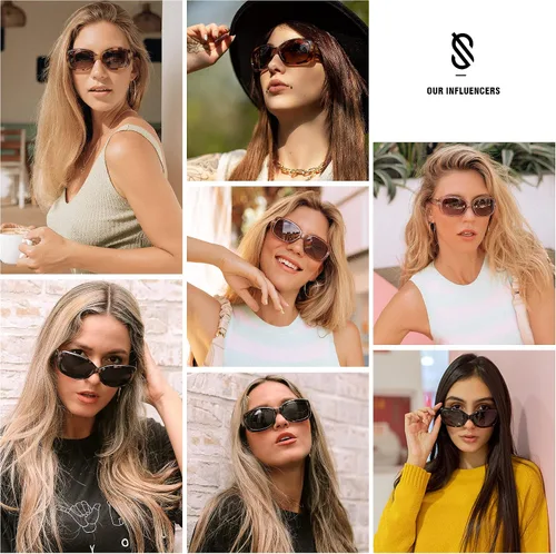 Miniatura 5 de SOJOS Gafas de sol cuadradas vintage para mujer, polarizadas, protección UV, marco Havana SJ2111