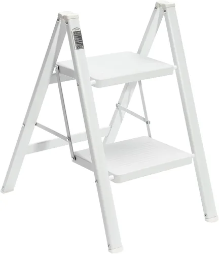 BOCOM Escalera plegable de 2 escalones, taburete de metal de hierro resistente plegable portátil ligera con pedal ancho antideslizante, capacidad de