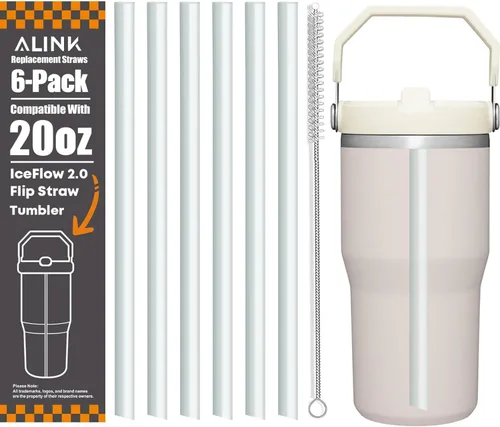 Miniatura 10 de ALINK Pajitas de repuesto para vaso Stanley IceFlow de 30 onzas, paquete de 6 popotes reutilizables de plástico negro compatibles con vaso IceFlow