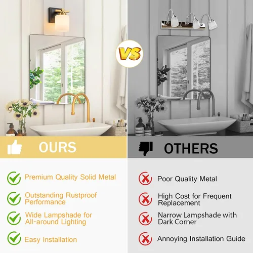 Miniatura 8 de 1 Luminaria Moderna de Baño sobre Espejo, Luces de Tocador Negro Dorado para Apliques de Pared de Baño con Pantallas de Vidrio Blanco Lechoso