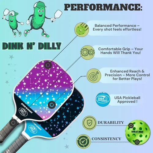 Miniatura 7 de Dink N' Dilly Pickleball Paddle USAPA Approved Lightweight with Cushion Grip, Ideal for All Skill Levels, Premium Quality Paddle and Balls for 2