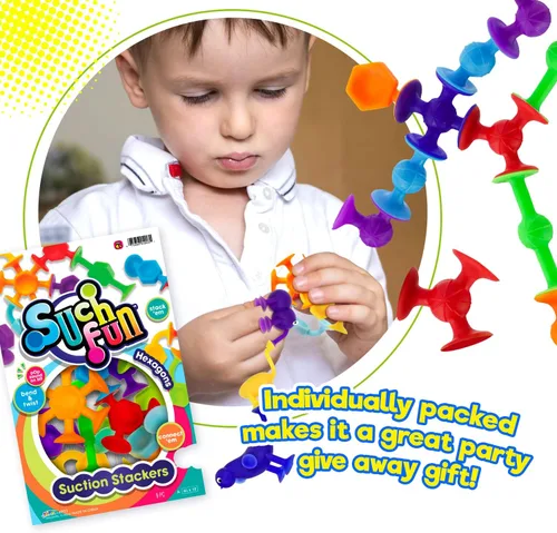 Miniatura 6 de JA-RU Apiladores de succión con ventosa (1 paquete, 9 piezas) de forma hexagonal, rótulas y criaturas Juguetes de baño de succión para niños. Juego