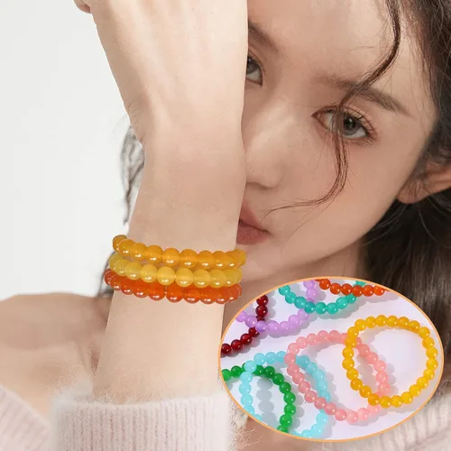 Miniatura 3 de WAINIS 24 pulseras de cuentas de cristal de 0.315 pulgadas para mujer, elásticas y redondas, pulseras curativas, multicolor, hechas a mano, apilables