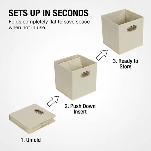 Miniatura 4 de Household Essentials Cubos de Almacenamiento de Tela Plegables Paquete de 6 – 11x11x11 Contenedores No Tejidos Apilables con Lados de Cartón