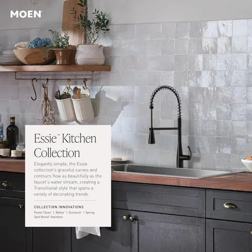 Miniatura 12 de Moen Essie 87014SRS - Juego de grifo de fregadero de cocina con rociador desplegable de acero inoxidable resistente a los puntos con dispensador