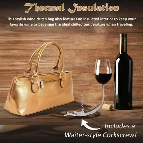Miniatura 4 de Bolsa de mano de vino (aislamiento térmico) Bolsa de transporte para mujer Sostiene botellas rojas y blancas de 25.4 fl oz Moda de moda Incluye