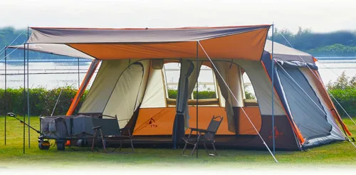 KTT Extra Large Tent 6-12-14 Person,Family Cabin Tents,2 Rooms,3 Doors and 3 Windows with Mesh,Straight Wall,Waterproof,Double Layer,Big Tent for