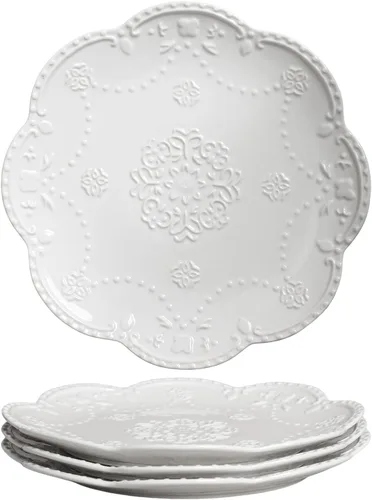 Miniatura 12 de Gaolinci European Palace Series Lace Embossed Ceramic Dinner Plate (juego de 4)