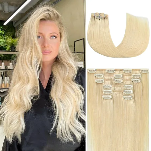 Miniatura 23 de Honsoo Extensiones de cabello humano real de color marrón con pinzas, marrón castaño, 15 pulgadas, 70 g, 7 unidades, cabello lacio sedoso y marrón
