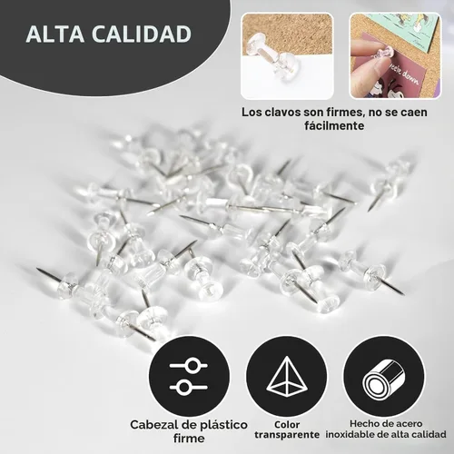 Miniatura 6 de Paquete de 120 pines para tablón de anuncios, tachuelas para pulgar con punta de plástico transparente y punta de acero, tachuelas de pared