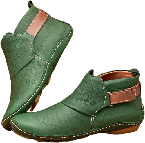 Miniatura 17 de Ladmiple Botas de tobillo para mujer, sin tacón, casual, con cremallera lateral, botas cortas vaqueras occidentales, zapatos para caminar V-Caqui