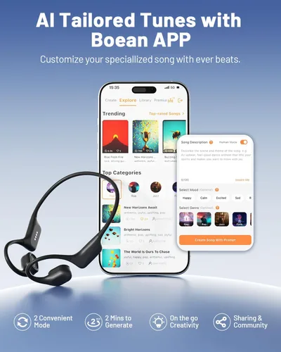 Miniatura 6 de PSIER Auriculares de natación de conducción ósea con doble controlador, IPX8, conducción de aire, impermeable, auriculares abiertos, modo MP3