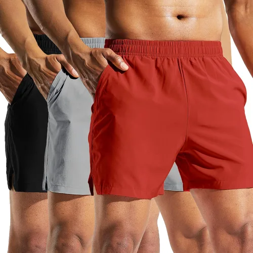 Miniatura 11 de MIER Paquete de 3 pantalones cortos deportivos para correr de 5 pulgadas, de secado rápido, ligeros, para gimnasio, entrenamiento, deportes
