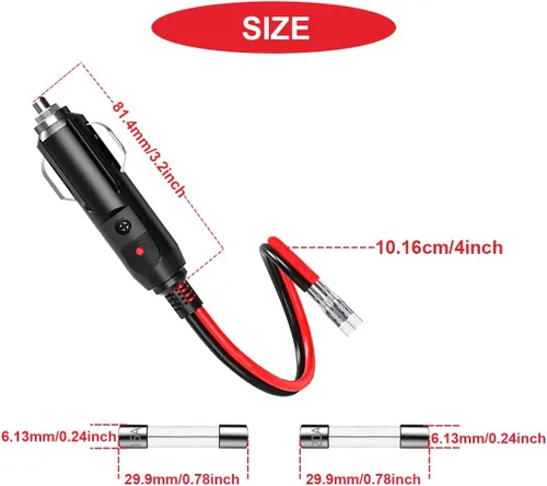 Miniatura 4 de Enchufe de repuesto para encendedor de cigarrillos macho de 12 V, enchufe macho de repuesto para encendedor de cigarrillos macho, con cables, luz