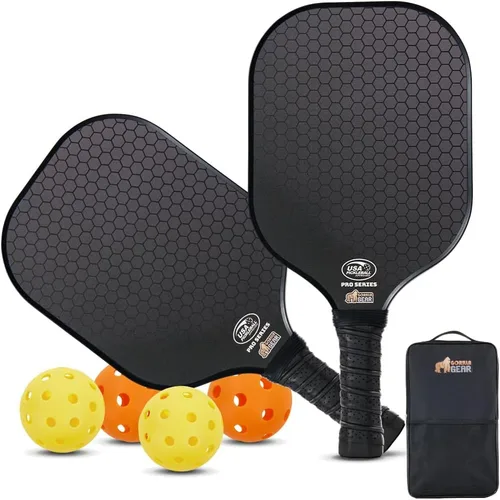 Gorilla Gear USAPA Approved Pickleball Starter Set, Fiberglass Paddles with Bag and Balls, Indoor Outdoor Court Use, Comfortable Racket Grip, Azul