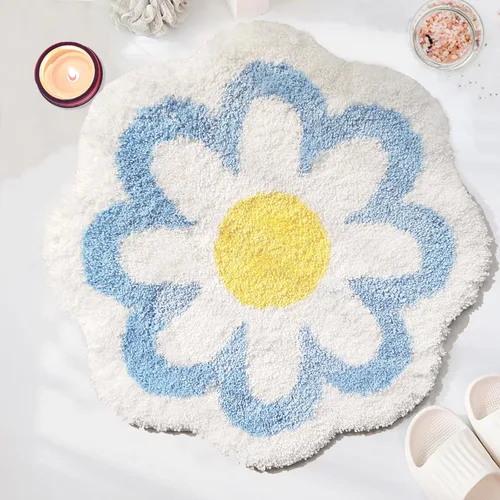 YRXRUS Alfombra de baño de flores, alfombra de baño azul, tapetes de baño de belleza, alfombra de baño de microfibra ultrasuave, alfombra de flores